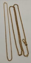 A 9 carat gold fine belcher chain necklace, and a gold-plated example