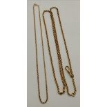 A 9 carat gold fine belcher chain necklace, and a gold-plated example