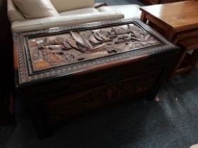 A camphor wood carved oriental blanket box