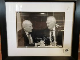 A signed black and white photo of HARRY GREGG with