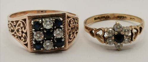 A 9 carat gold cluster ring, and another ring