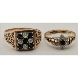 A 9 carat gold cluster ring, and another ring