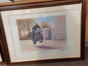 Artists proof of John Dunlop and Geoff Duke signed by artist PETER HEARSEY