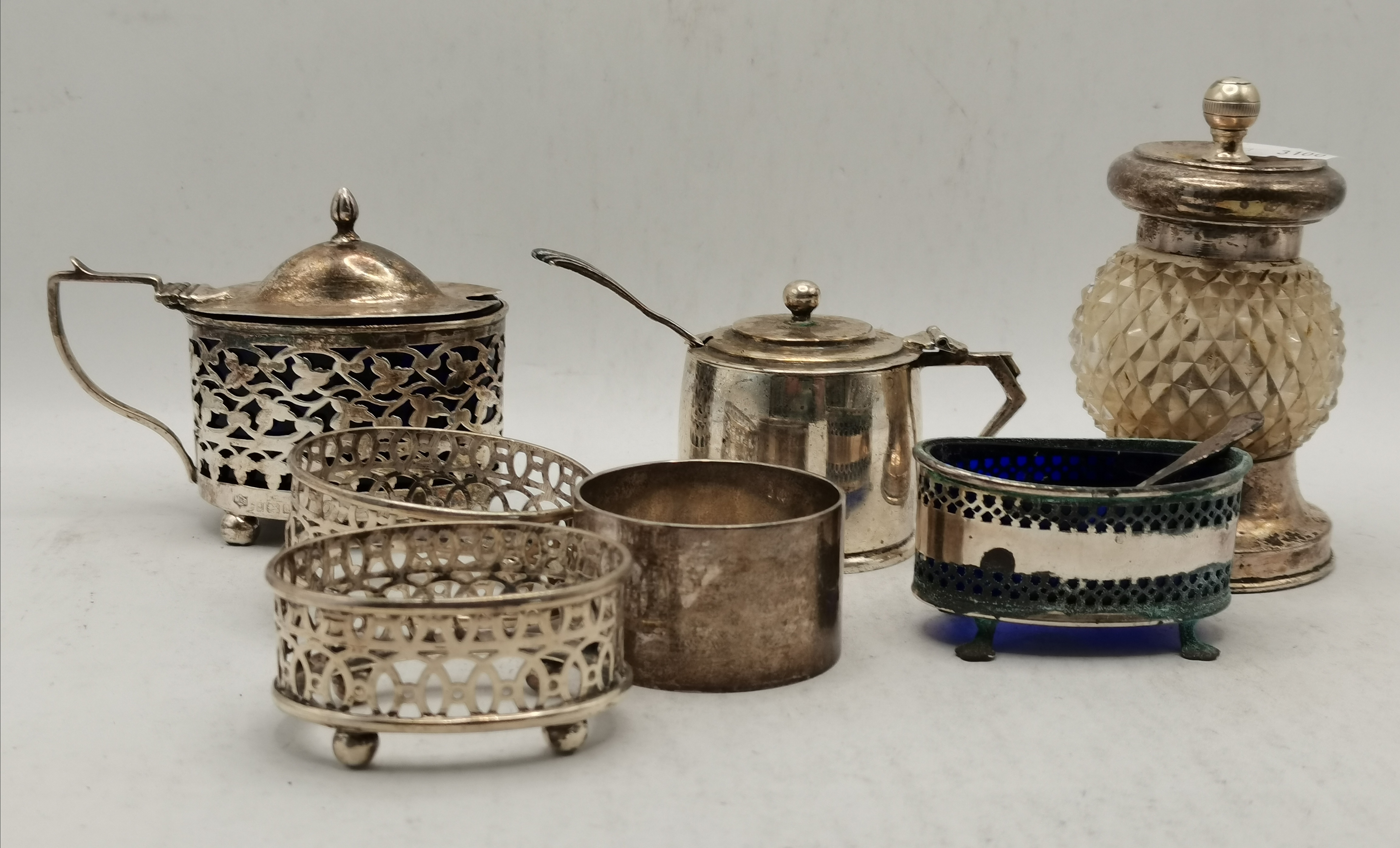 A collection of silver cruet wares