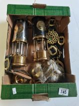 "SL" plus "GL" Miner's lamps by Eccles with information leaflets and horse brasses