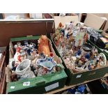 A large collection of Antique Staffordshire figures and toby jugs, animals etc (2 boxes)