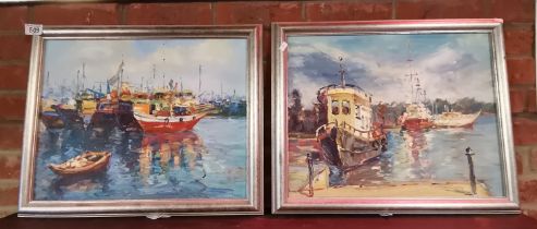 A pair of harbour paintings, 20th Century
