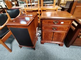 A Charles Sheraton walnut record cabinet and two speaker cabinets