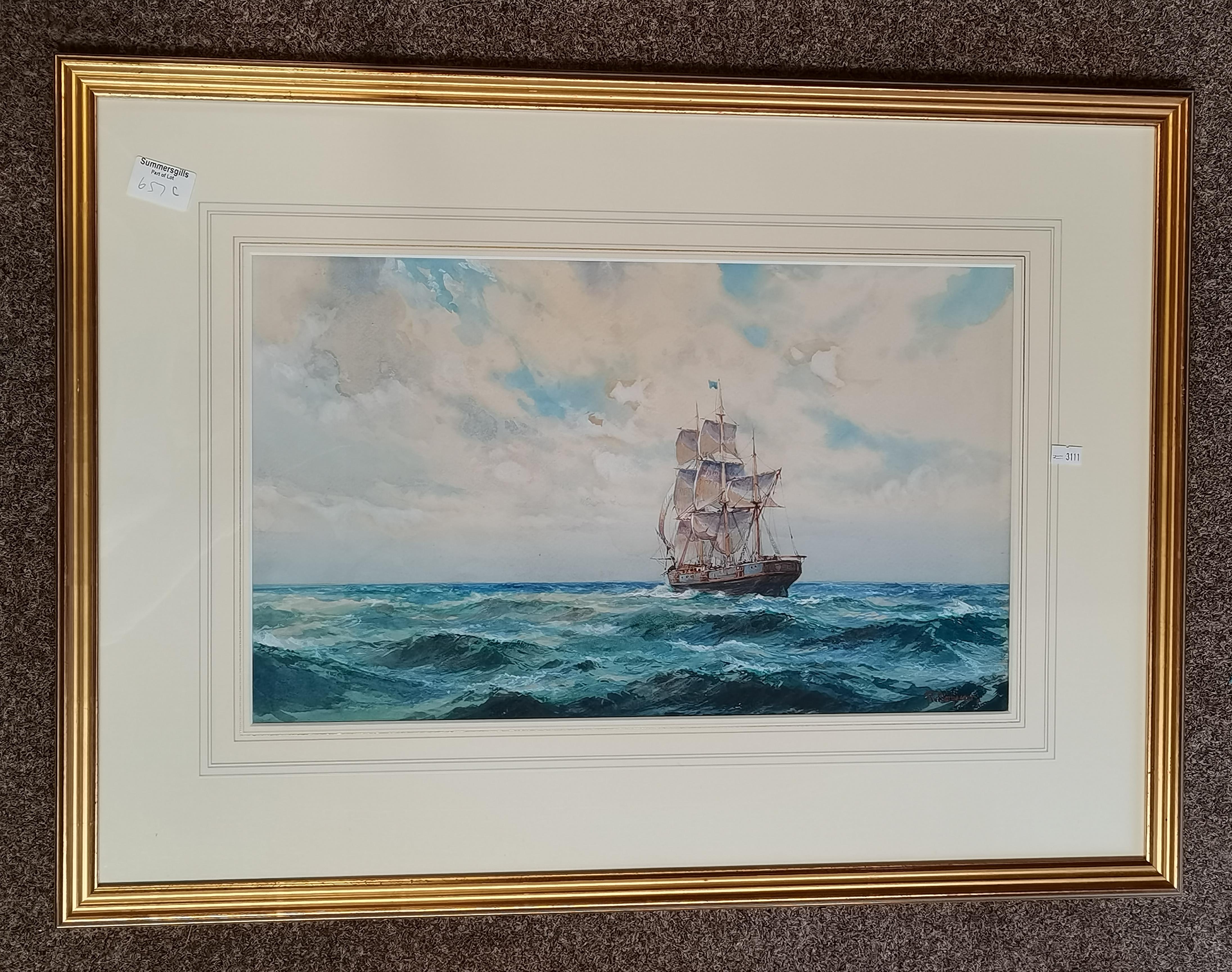 R Macgregor (British School, 20th Century), Tall ship in full sail