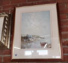 A coastal landscape picture, together with a Venice canal scene picture, 20th Century