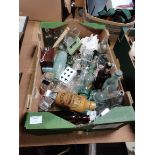 1 Box of Miscellaneous Containing Bottles, A Shell Cufflinks And Weights