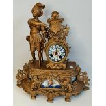 A late 19th Century French style metal and porcelain mantel clock
