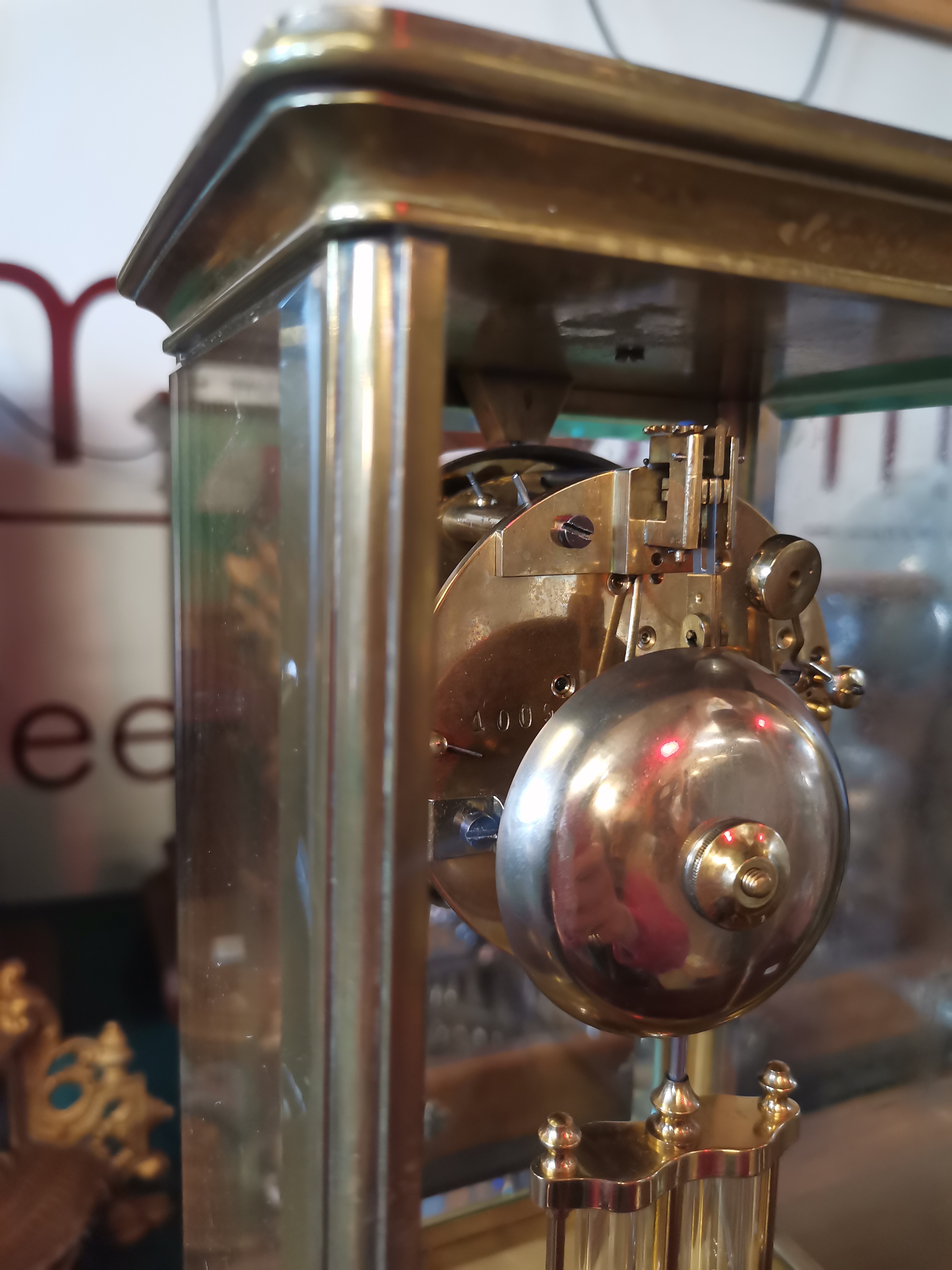 A brass-cased four glass crystal regulator mantel clock - Image 5 of 10