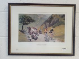 Pair of limited edition framed prints "Tour de France" 1993 and 1952 in The Alps