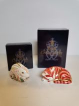 Royal Crown Derby Sleeping Ginger Kitten and Baby Rabbit Paperweight