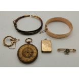 A mixed group of gold and yellow metal jewellery, watches, etc.