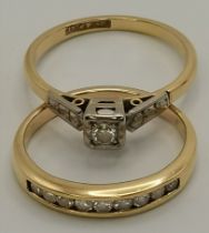 An 18 carat gold and platinum solitaire diamond ring, and another