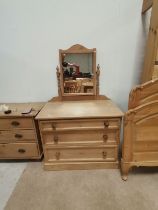 Pine set of drawers with attached swing mirror