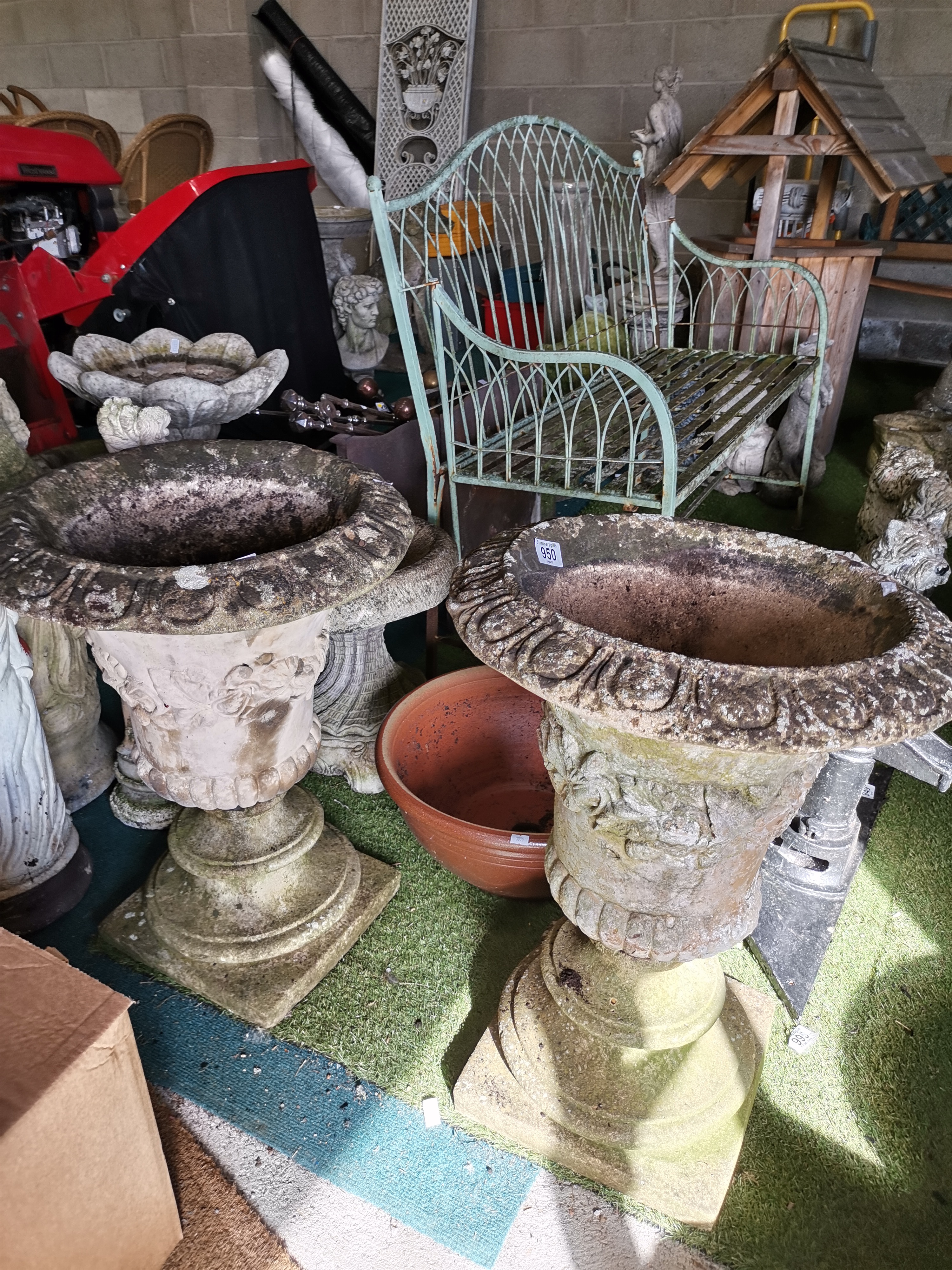 x2 stone garden urns 62cm Height plus terracota planter