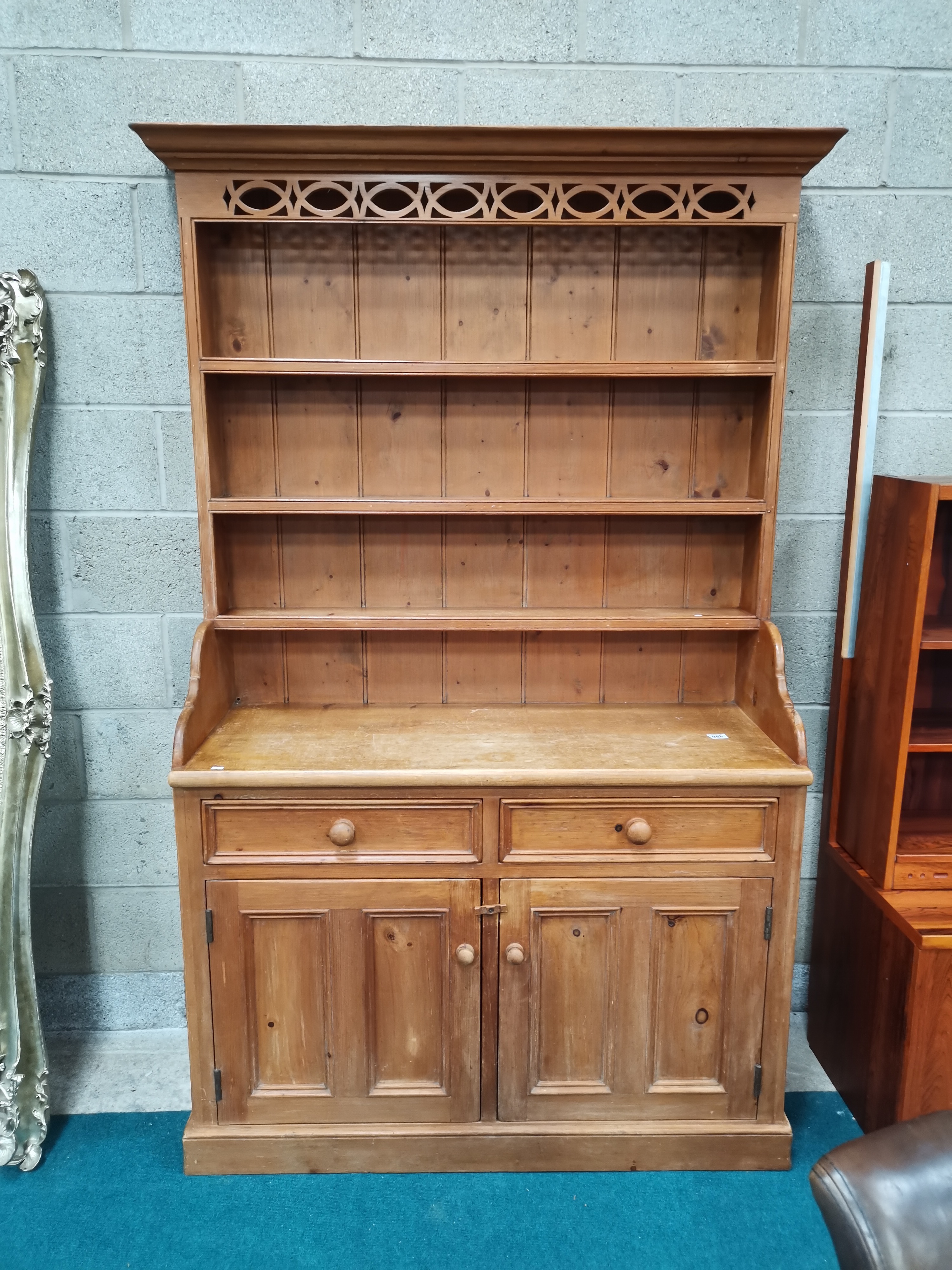 Antique pine dresser with attached plate rack W120cm x D47cm x H203cm