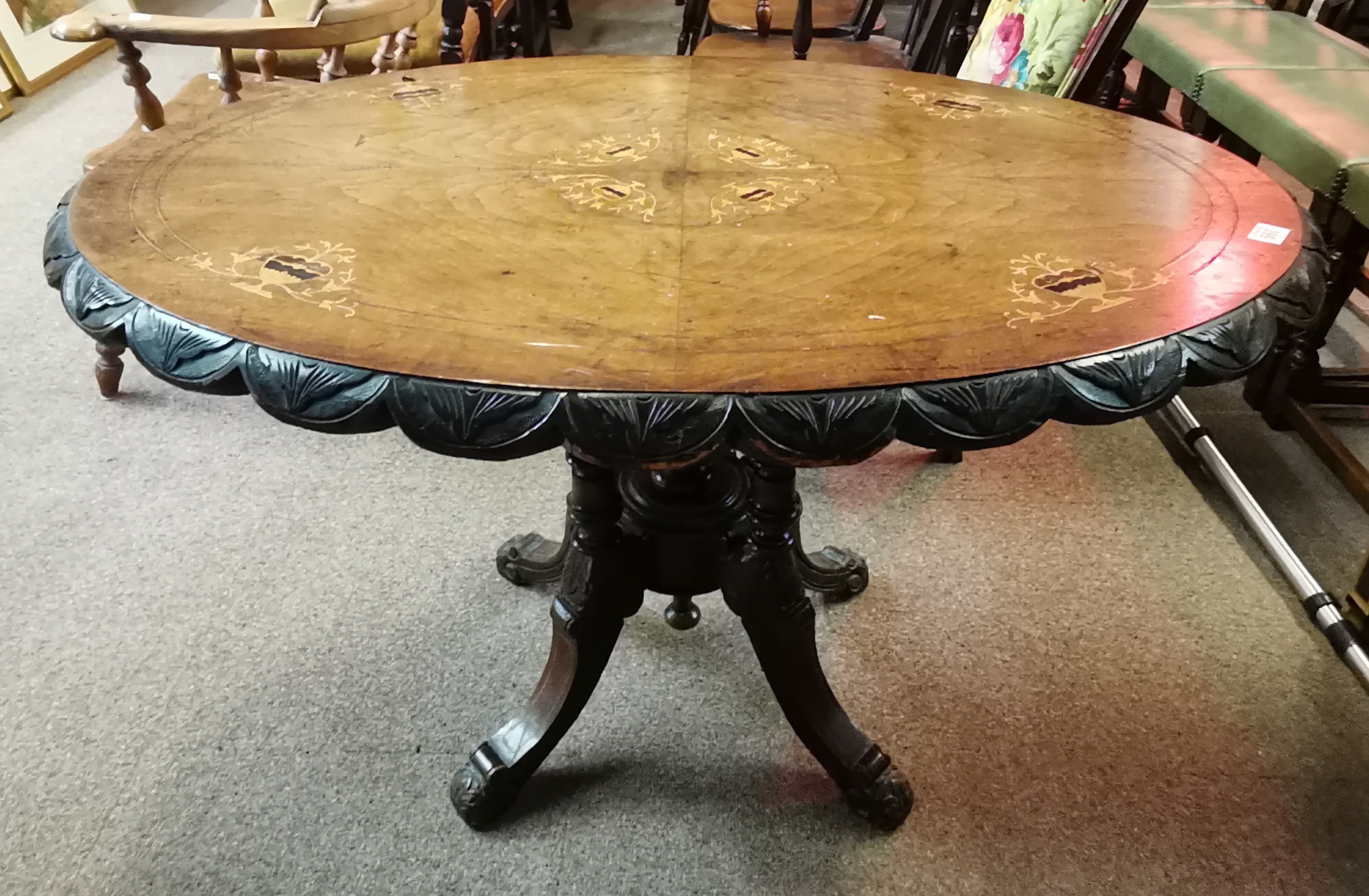 A Victorian walnut with marquetry inlay breakfast