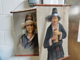 Pair of hanging Vintage Canvases depicting Indian Characters