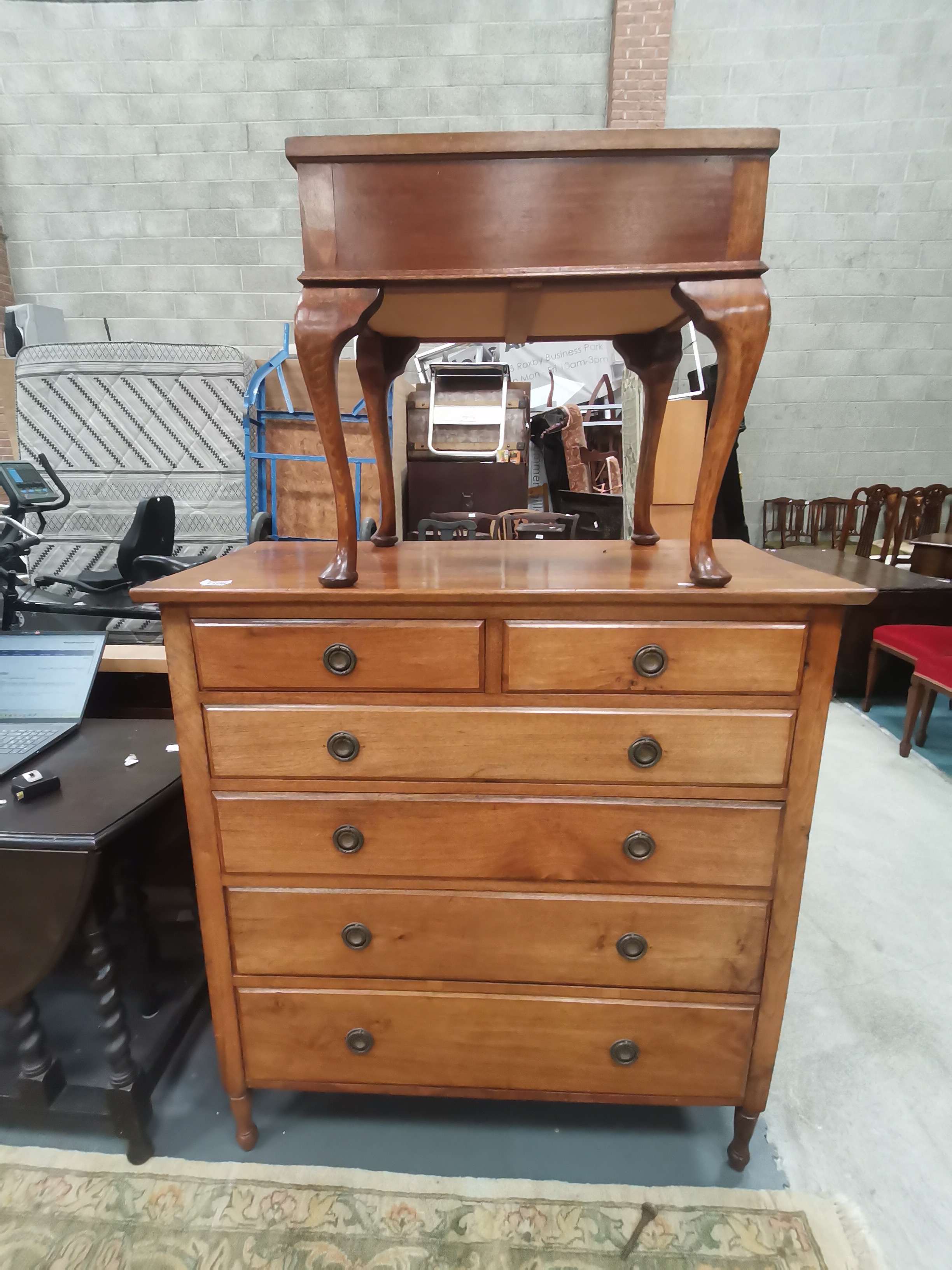 Antique Mahogany chest of drawers with graduated drawers plus music stool