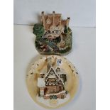 x2 David Winter Cottages "Tiny Tim Christmas Plaque 1996" and "Willow Gardens"