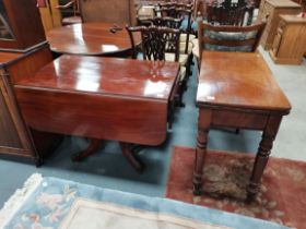 A Victorian mahogany sofa table and Victorian tea table