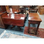 A Victorian mahogany sofa table and Victorian tea table