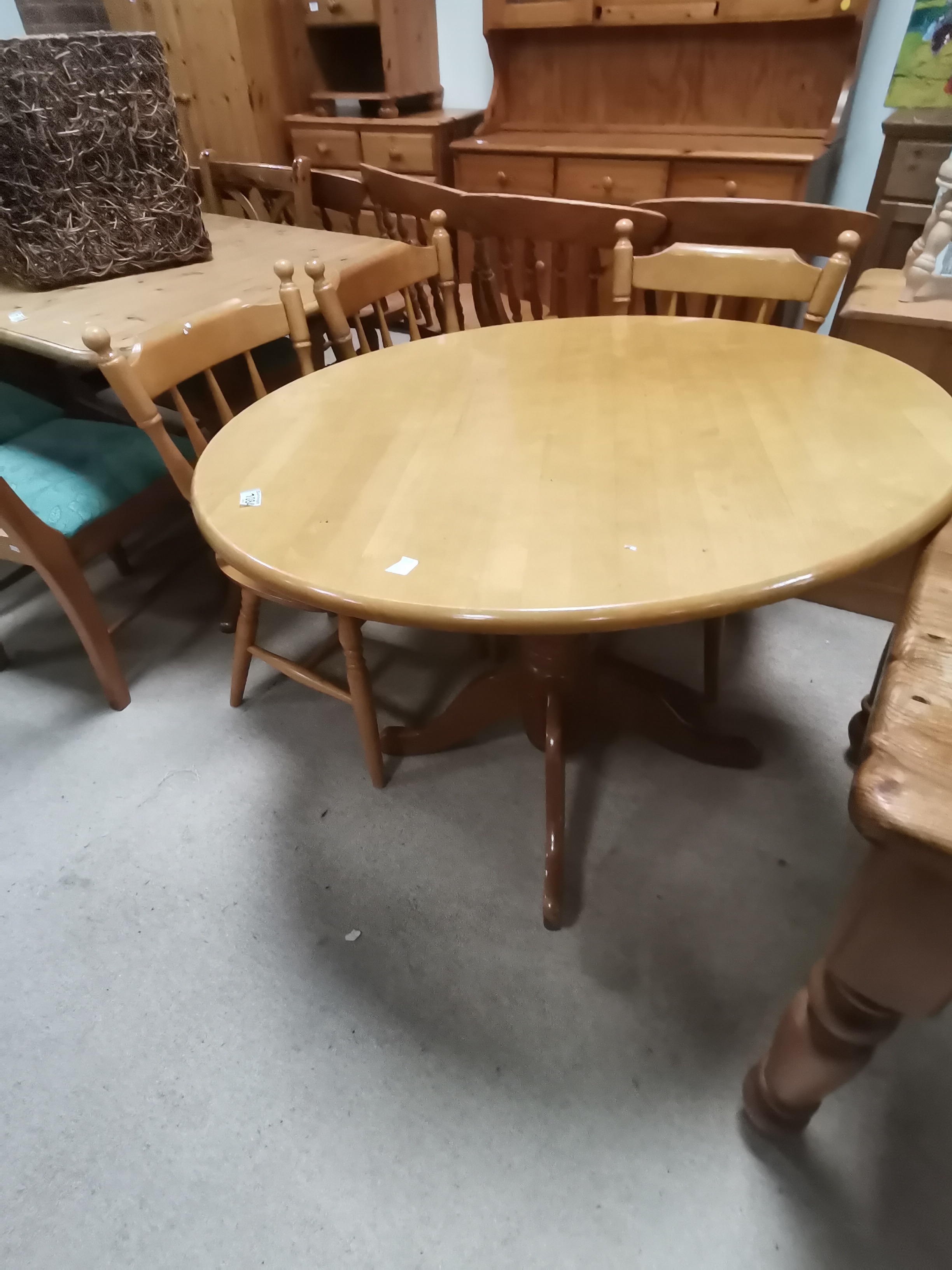 Pine kitchen table (round) and 3 chairs D100cm