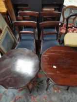 A set of 4 x Antique mahogany dining chairs plus x2 window tables in mahogany