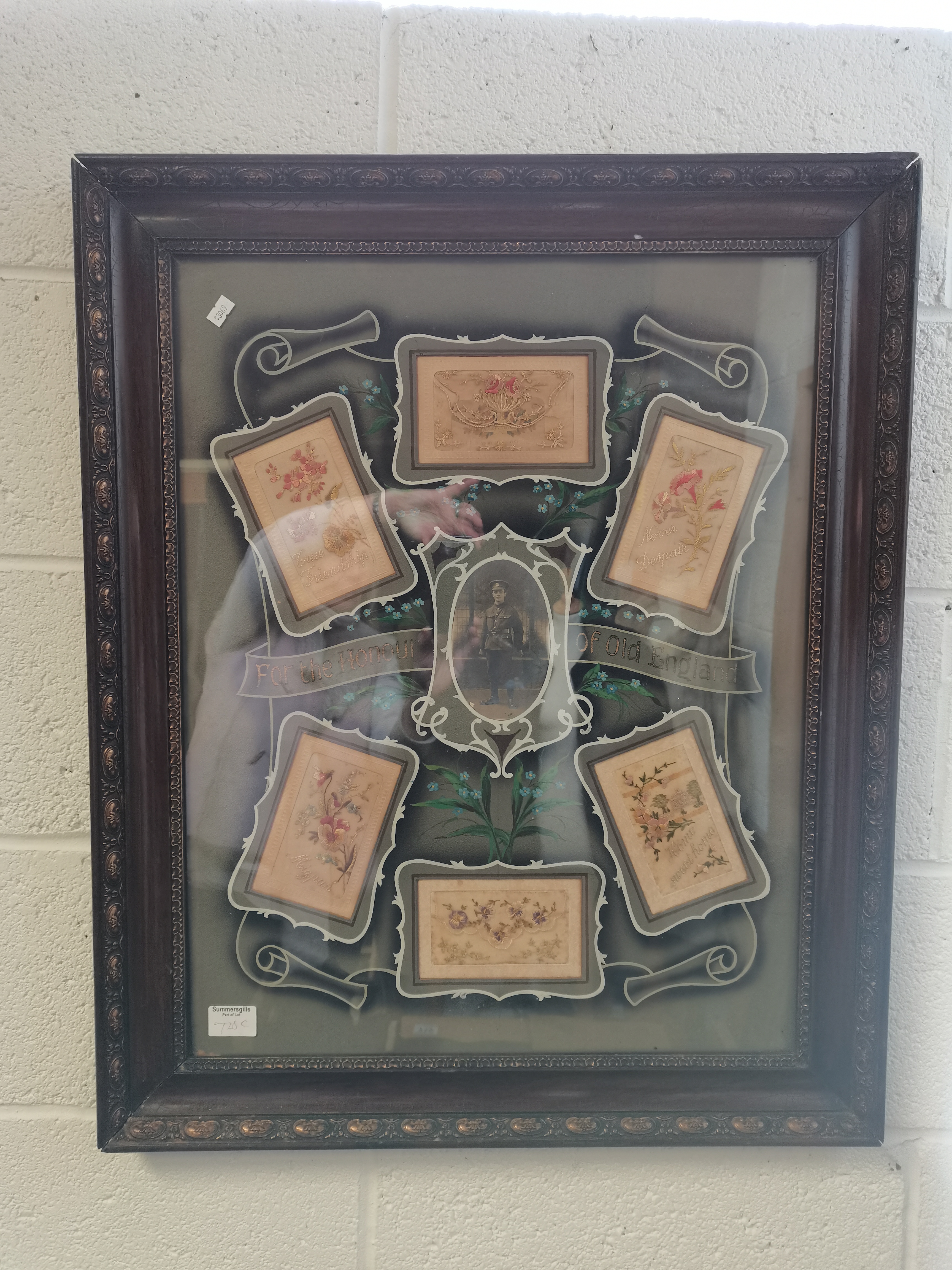 Antique framed silk embroideries in commemorative setting - Image 2 of 2