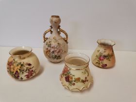 Three Royal Worcester blush ivory small vases, and an Alfred Stellmacher Teplitz twin-handled vase