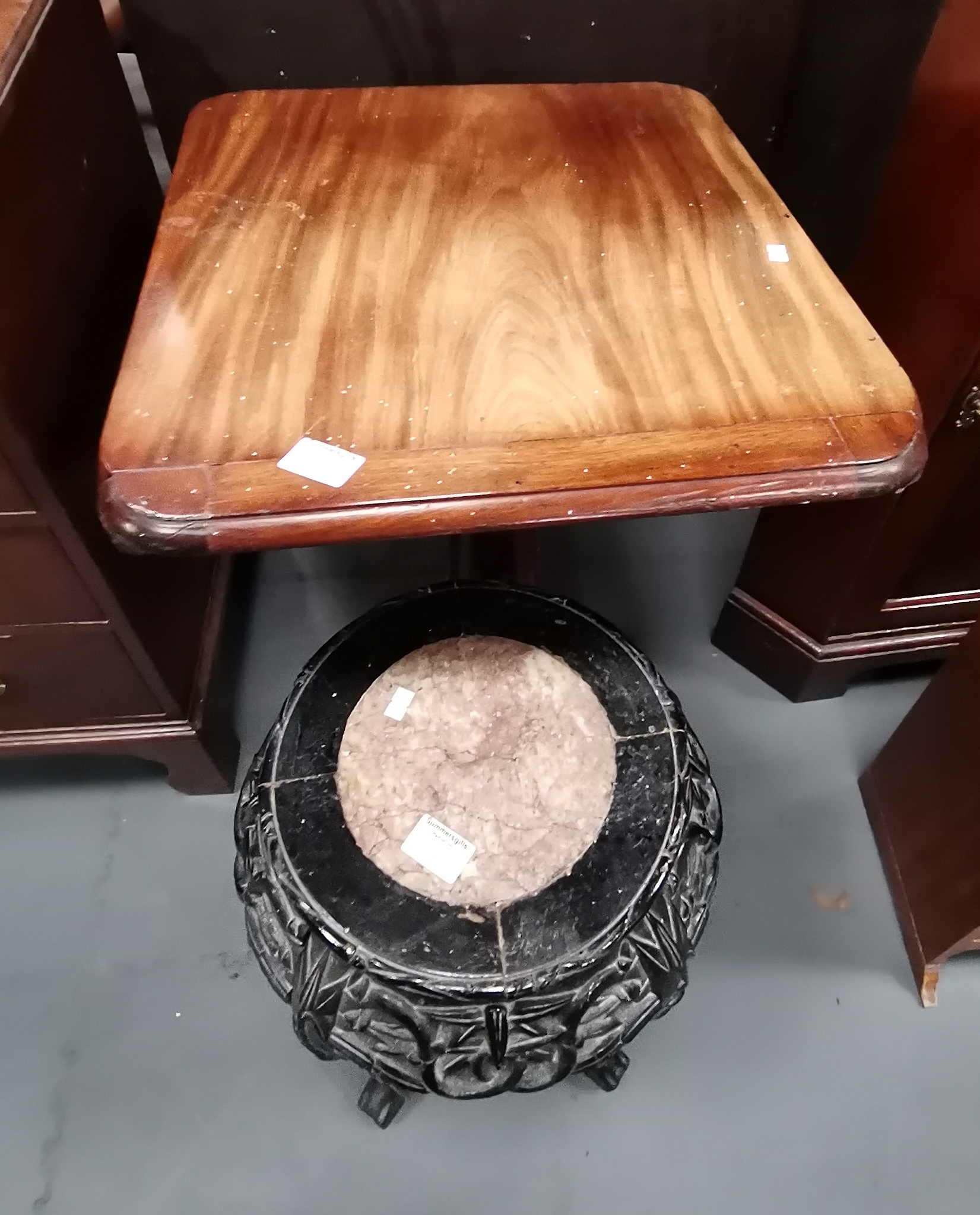 An Antique mahogany Draughtsman table plus an Antique ebonised Chinese plant stand - Image 2 of 2
