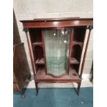 Edwardian Mahogany inlaid display cabinet plus Antique square table and mahogany balloon back chair