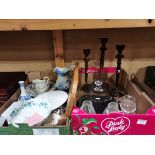 2 Boxes of Miscellaneous Containing Pottery Candlesticks and Glassware