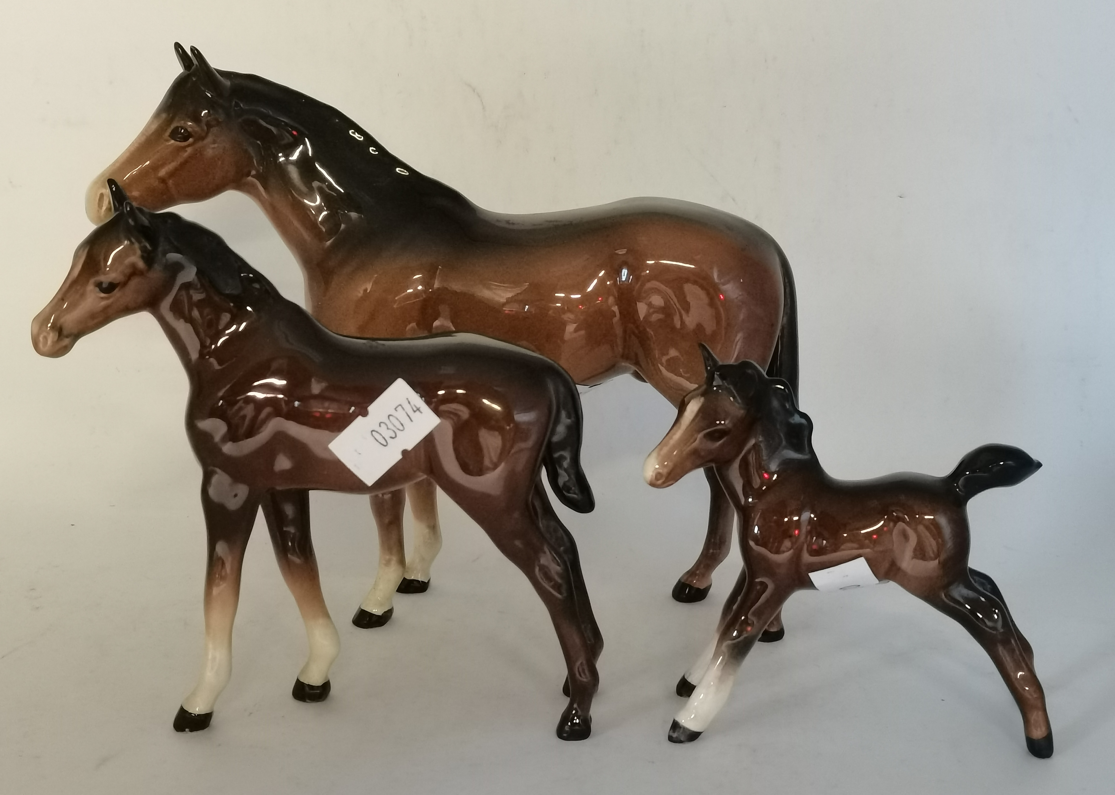 3 x Beswick brown horses