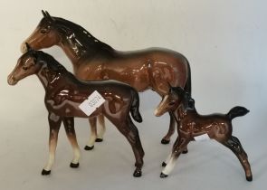 3 x Beswick brown horses