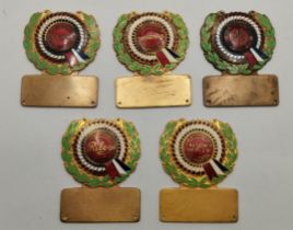 Five British Motor Corporation Ltd enamelled brass dash plaques, early/mid-20th Century