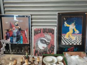 Three Mardi Gras pictures, framed, two posters and one print, all New Orleans, 1981 and 1982. (3)