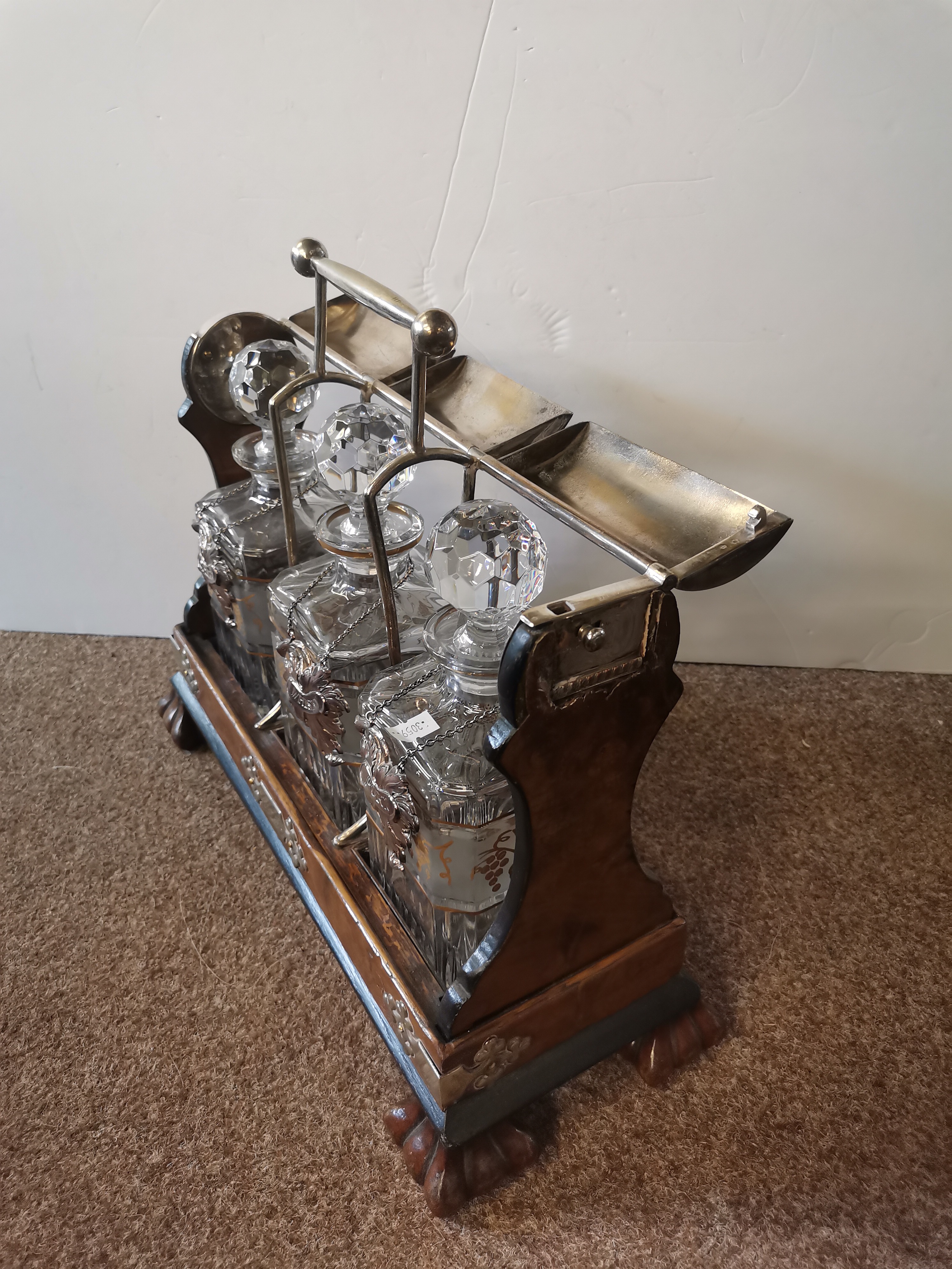 A large walnut tantalus with three square decanters - Image 3 of 6