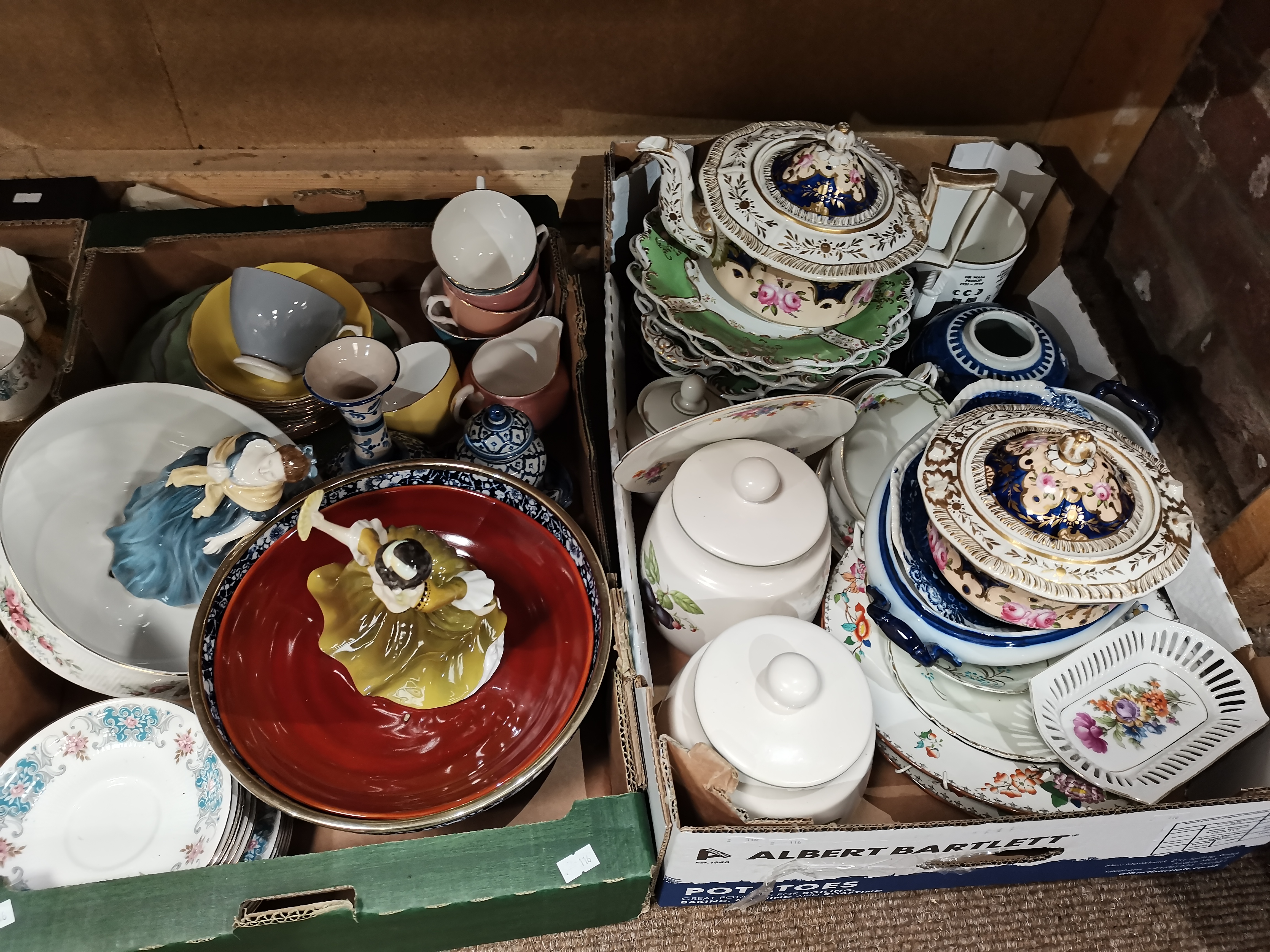 4 Boxes of Pottery, Cut Glassware and 2 Royal Doulton Ladies HN2378 Simone and HN2304 Adrienne, Anti - Image 2 of 3