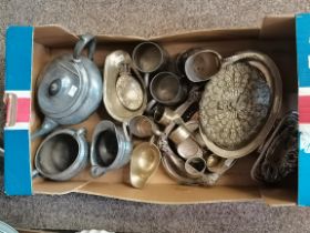 Box of Silver plated and pewter items