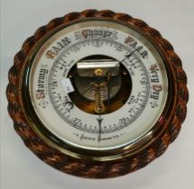 Antique Ropetwist Oak Aneroid Barometer
