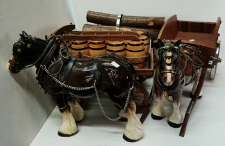x2 Vintage large Melba Ware Shire horses and 3 carts