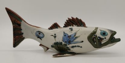 Mid century Mexican pottery sculpture of a stylised fish