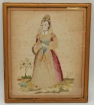 A watercolour and silk embroidered picture of a lady