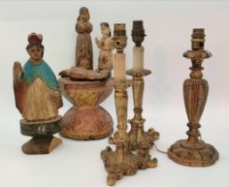 French style giltwood candlestick plus wood carvings