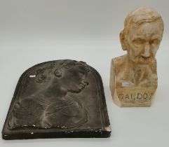 After F Rivero, plaster bust of Galdos plus Resin bust of child